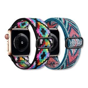 Apple Watch Series 10 46mm Boho Rainbow Tribal Geometric Print Nylon Band Strap